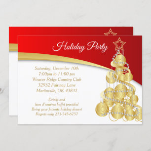 Red Gold Christmas Holiday Tree Invitation