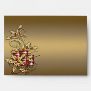 Red & Gold Christmas Holly Gold Christmas Envelope