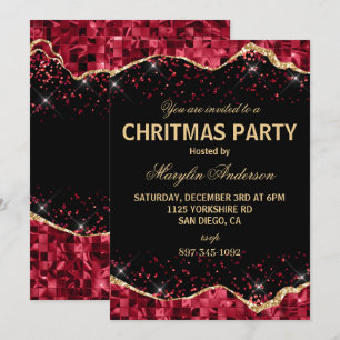 RED & GOLD CHRISTMAS MOSAIC TEARS CUSTOM MONOGRAM INVITATION