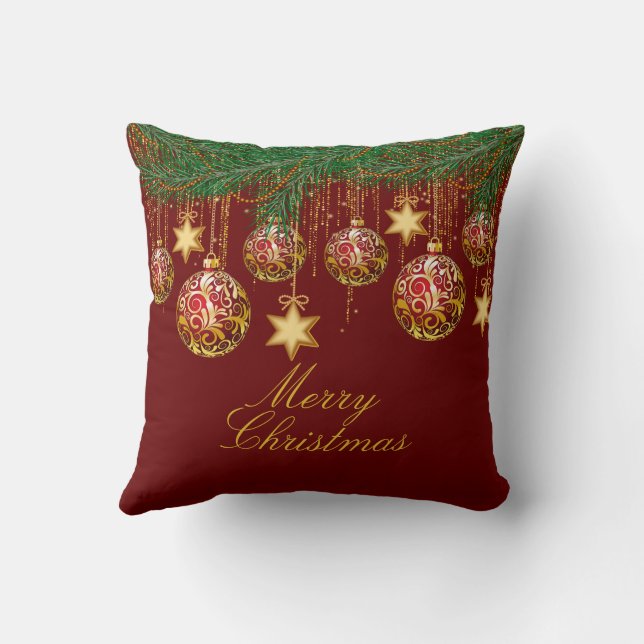Red Gold Christmas Ornament  Cushion (Back)