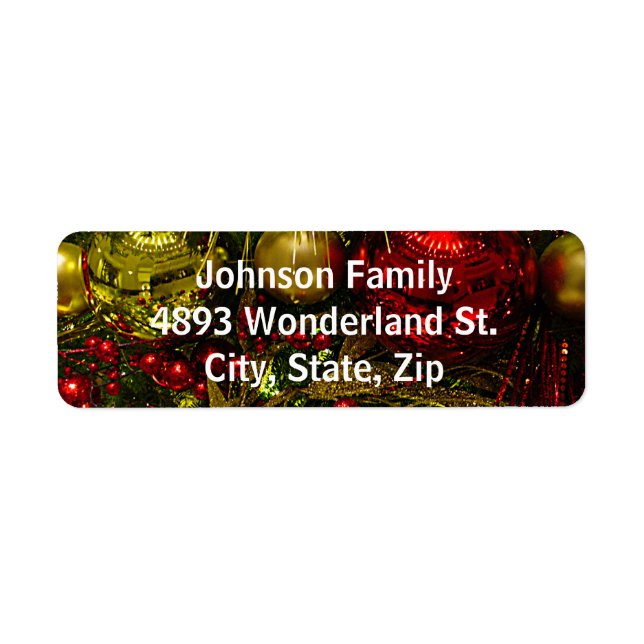 Red & Gold Christmas Ornaments Tree Address Labels (Front)
