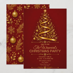 Red Gold Christmas Party Invitation
