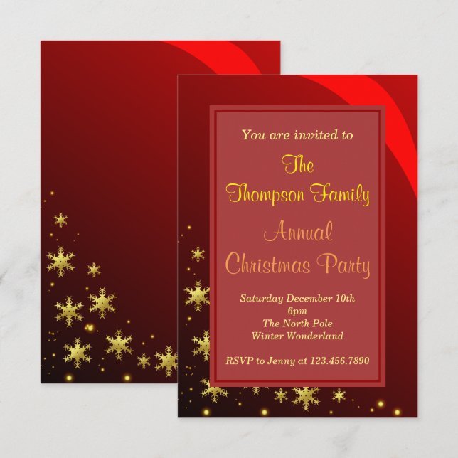 Red Gold Christmas Party Invitation (Front/Back)