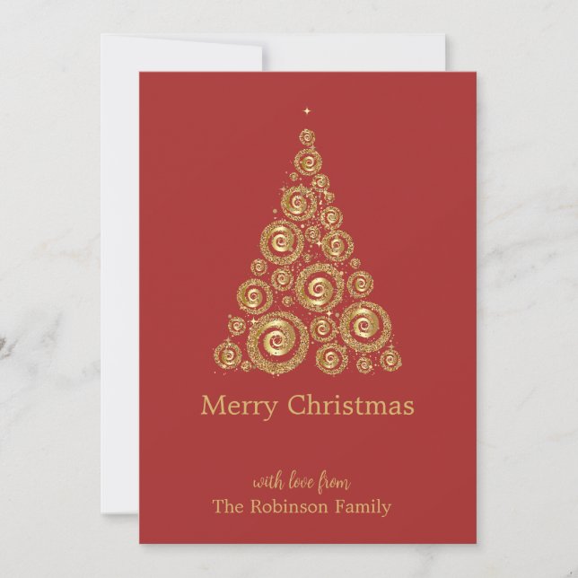 Red Gold Christmas pine tree Thank You Card (Front)