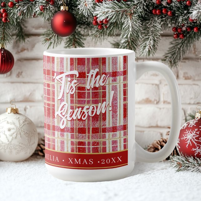 Red Gold Christmas Plaid Pattern#2 ID1009 Coffee Mug (Creator Uploaded)