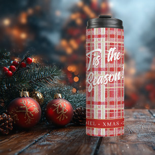 Red Gold Christmas Plaid Pattern#2 ID1009 Thermal Tumbler