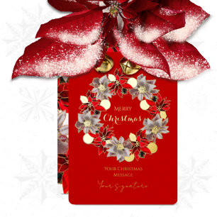 Red & Gold Christmas Poinsettia Wreath Foil Holida