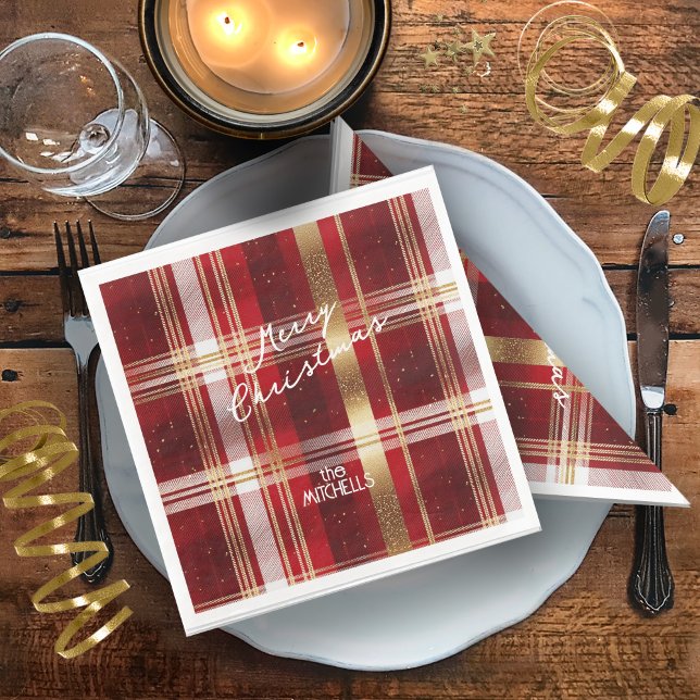 Red Gold Christmas Tartan Pattern#7 ID1009 Napkin (Creator Uploaded)