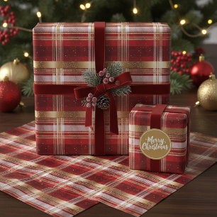 Red Gold Christmas Tartan Pattern#7 ID1009 Wrapping Paper