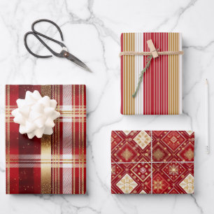 Red Gold Christmas Tartan Pattern#7 ID1009 Wrapping Paper Sheet