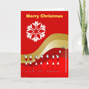 Red Gold Christmas Themed Netball Holiday Card