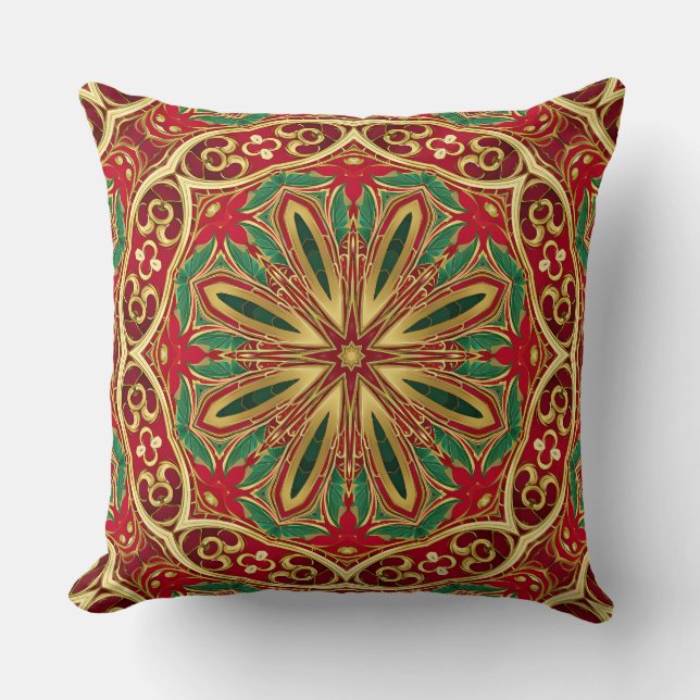 Red Gold Christmas Throw Pillow (Front)