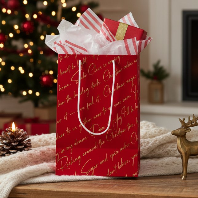 Red Gold Christmas Typography Pattern#36 ID1009 Medium Gift Bag (Creator Uploaded)