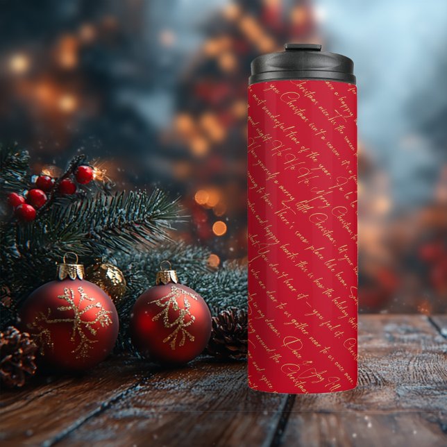 Red Gold Christmas Typography Pattern#36 ID1009 Thermal Tumbler (Creator Uploaded)