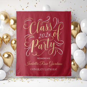 Red Gold Class of 2026 Party Graduation Backdrop Tapestry