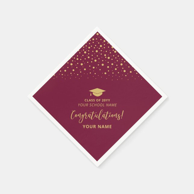Red Gold Class of School Graduation Party Napkin (Corner)