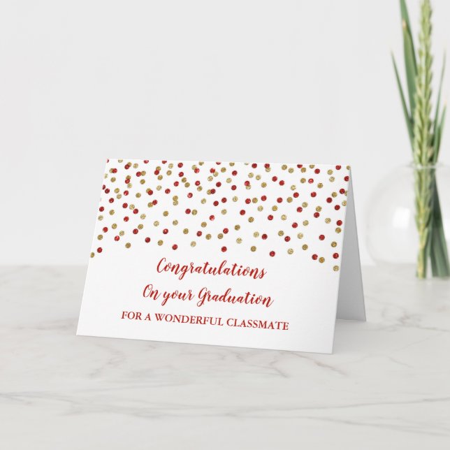 Red Gold Classmate Congratulations Graduation Card (Front)