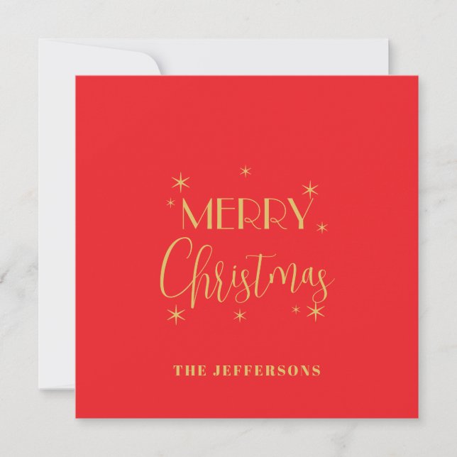 Red & Gold Colors Merry Christmas Family Name Card (Front)