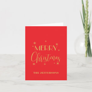 Red & Gold Colors Merry Christmas Family Name Holiday Card