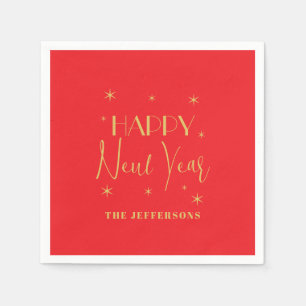 Red & Gold Colors Merry Christmas Family Name Napkin