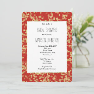 Red Gold Confetti Abstract Bridal Shower Invitation