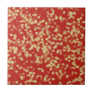 Red Gold Confetti Abstract Tile