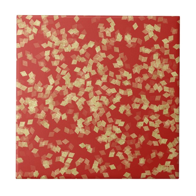 Red Gold Confetti Abstract   Tile (Front)