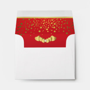 Red Gold Confetti & Diamond Hearts Envelopes