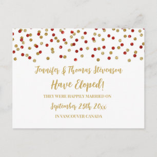 Red Gold Confetti Elopement Announcement