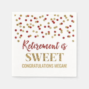Red Gold Confetti Retirement is Sweet Napkin
