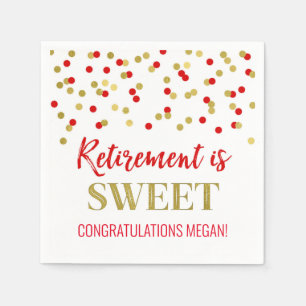 Red Gold Confetti Retirement is Sweet Napkin
