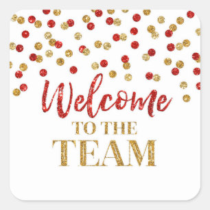 Red Gold Confetti Welcome to the Team Square Sticker