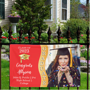 Red Gold Congrats Graduate Wave Photo Banner