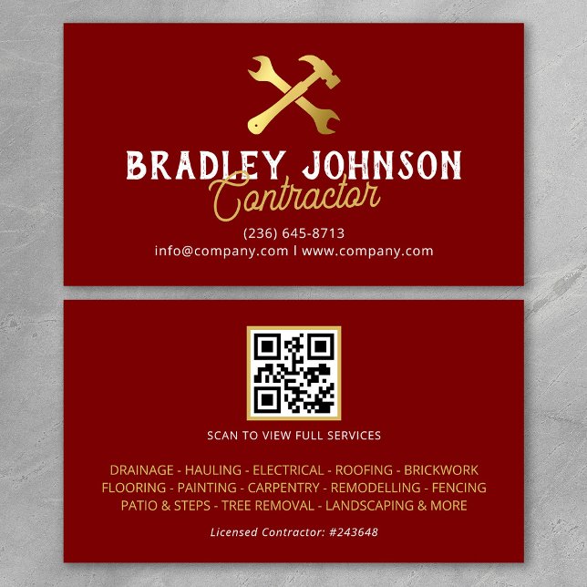 Red Gold Construction Building QR Code Business Card (Creator Uploaded)