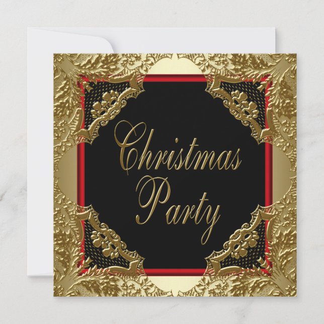Red Gold Corporate Christmas Party Invitations (Front)