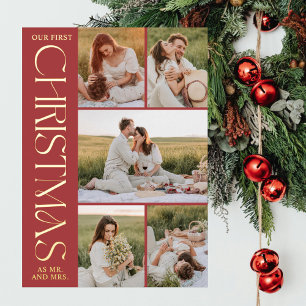 Red Gold Couple First Christmas Photo Collage Arch