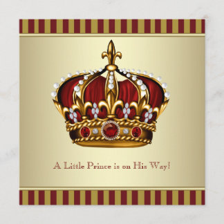 Red Gold Crown Little Prince Boy Baby Shower Invitation