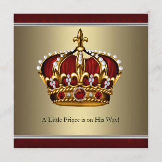 Red Gold Crown Prince Boy Baby Shower Invitation
