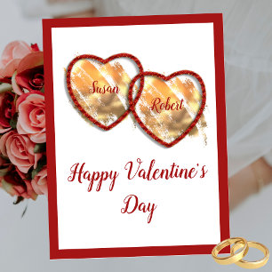 Red Gold Cute Love Heart Happy Valentines Day Postcard