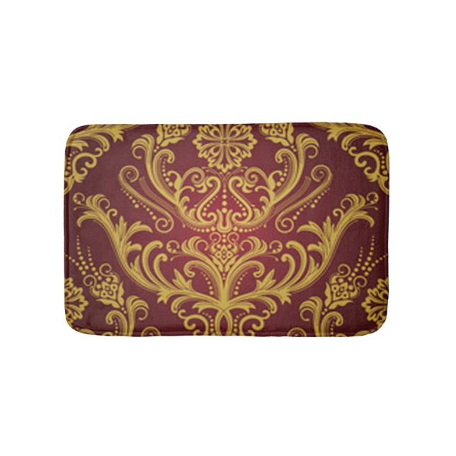 Red & Gold Damask 1 Bath Mat (Front)