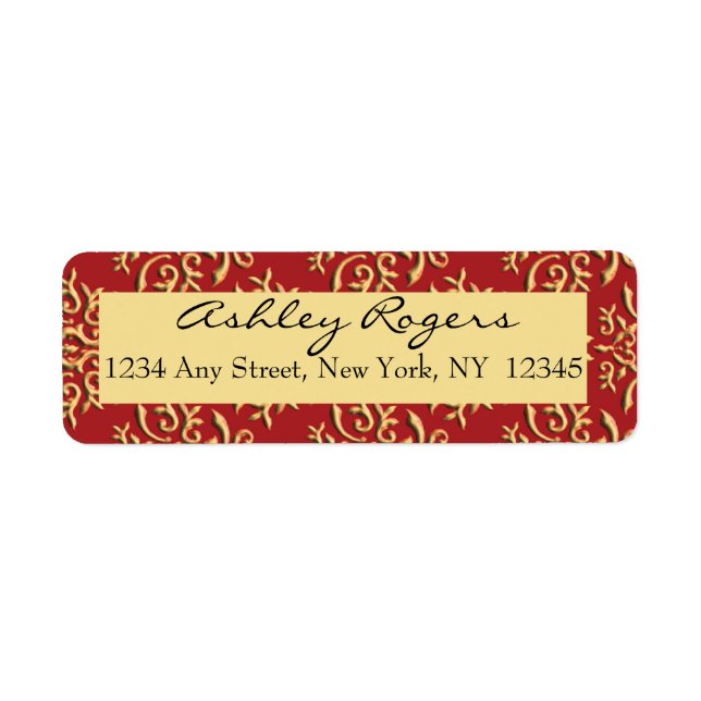 Red Gold Damask Wedding Return Address Labels (Front)
