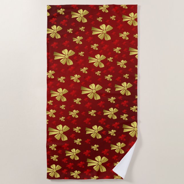 red,gold,decoration, gift, bow, holiday, ribbon, beach towel (Front)