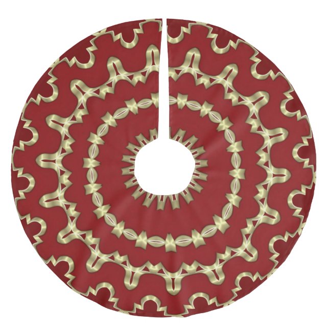 Red Gold Decorative Christmas Holiday Tree Skirt (Front)