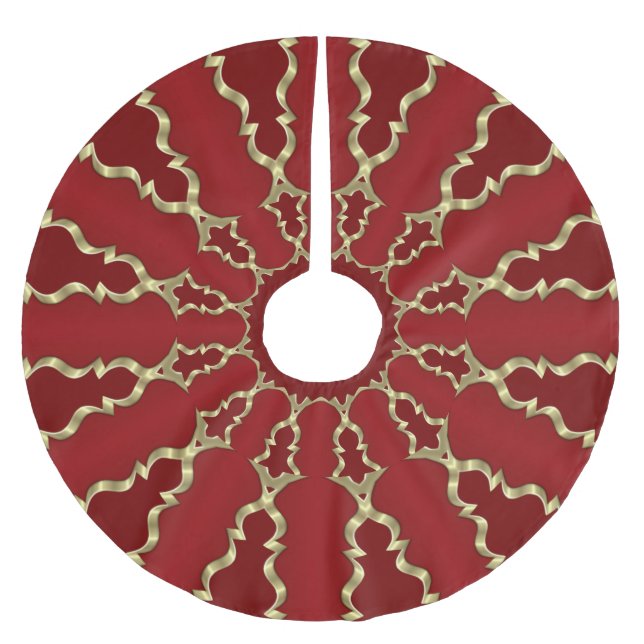 Red Gold Decorative Christmas Holiday Tree Skirt (Front)