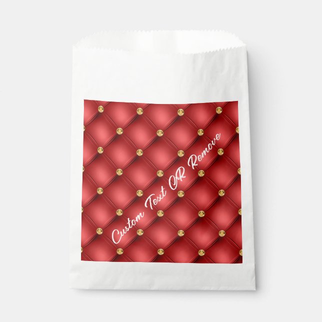 Red Gold Diamond Tufted Custom Text Favour Bag (Front)