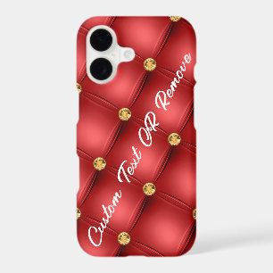 Red Gold Diamond Tufted Custom Text iPhone Case