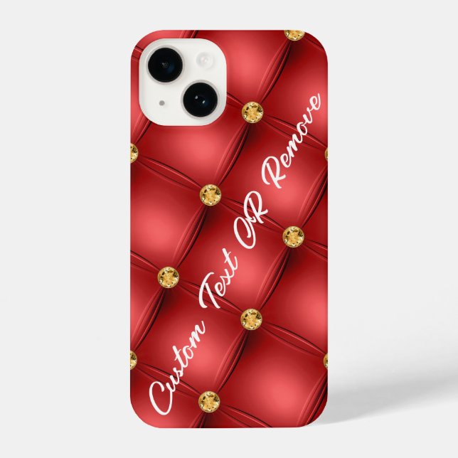 Red Gold Diamond Tufted Custom Text iPhone Case (Back)