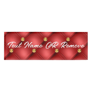 Red Gold Diamond Tufted Custom Text Name Tag