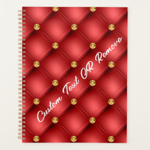 Red Gold Diamond Tufted Custom Text Planner