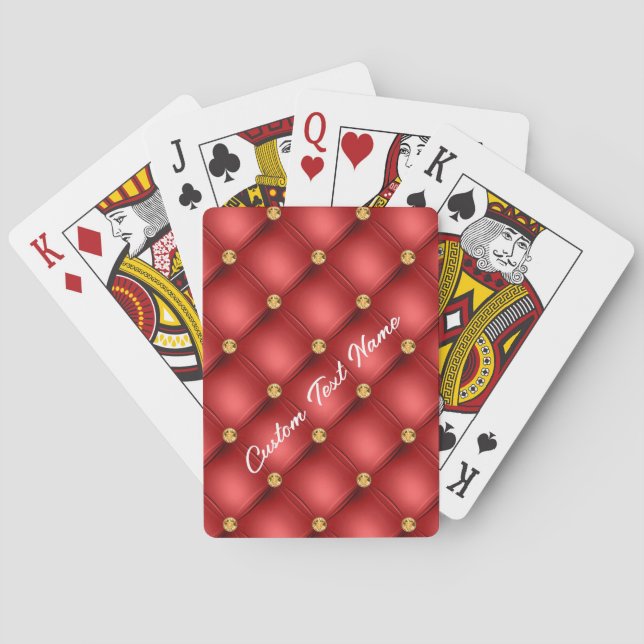 Red Gold Diamond Tufted Custom Text Playing Cards (Back)